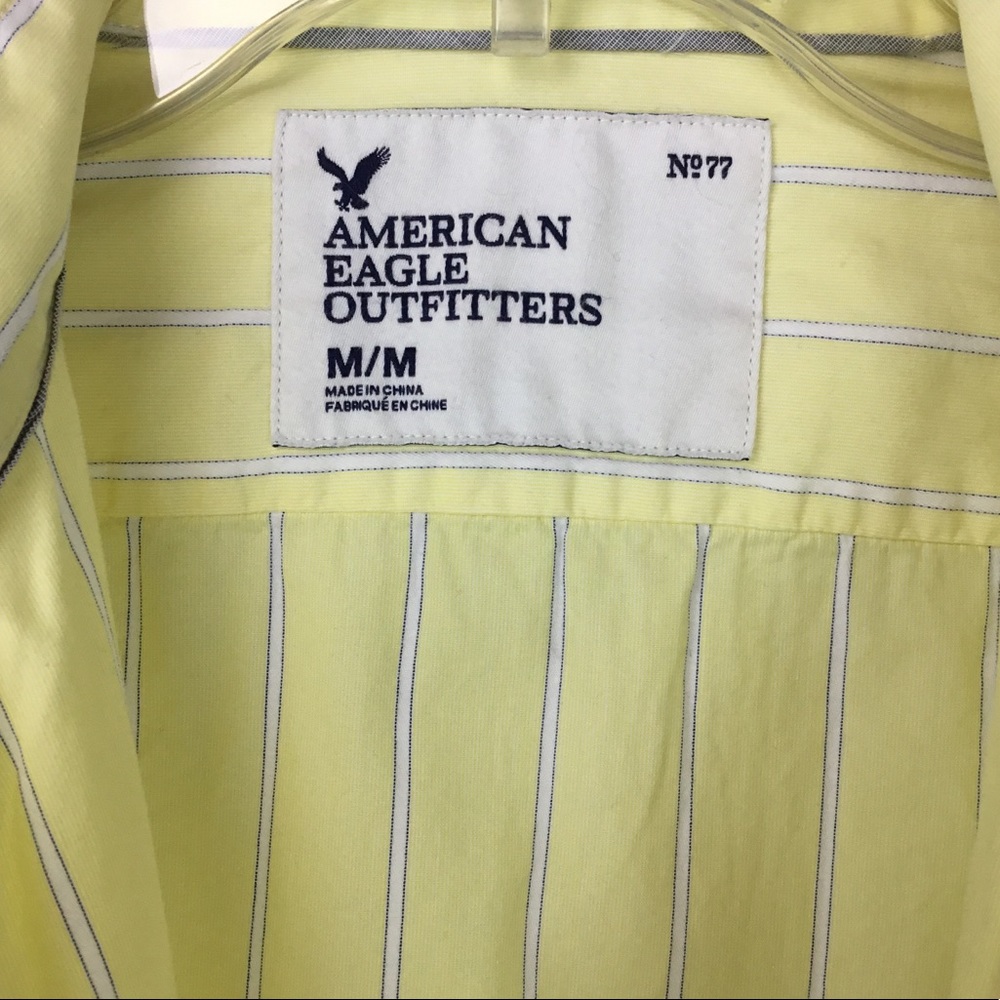 AEO button up shirt yellow/blue/white stripe